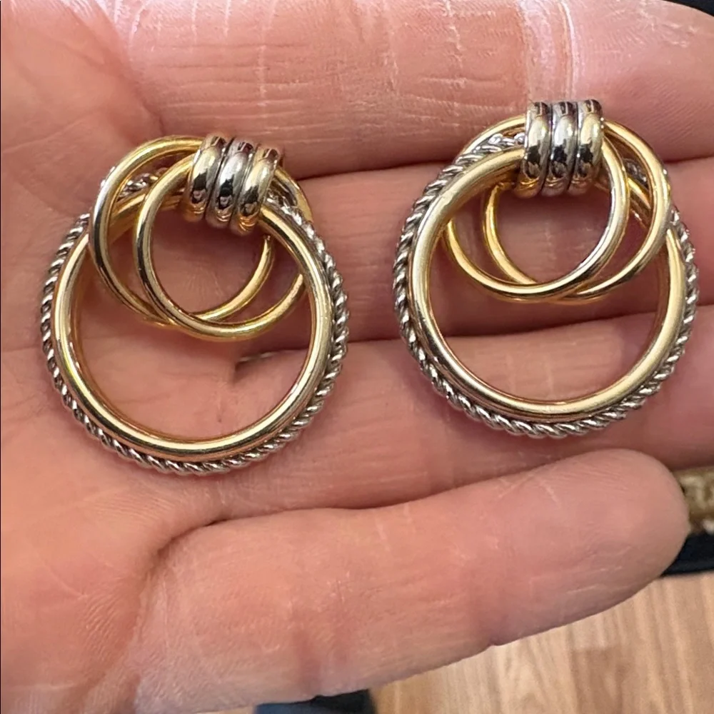 TWO-TONE TEXTURED DOUBLE LOOPED POST 1.5" EARRINGS - Picture 2 of 9